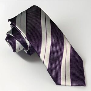 Zen For Men Rich Purple Striped Silk Blend Handmade Tie Summer Wedding Preppy